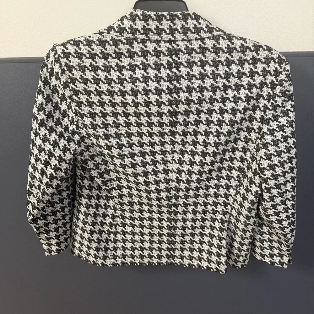 Kasper Houndstooth Blazer Jacket Black White‎ Lined Long Sleeve Women's Size 12